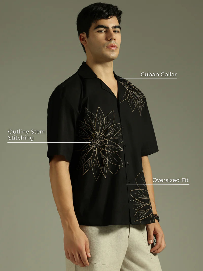 Floral Outline Embroidered Shirt