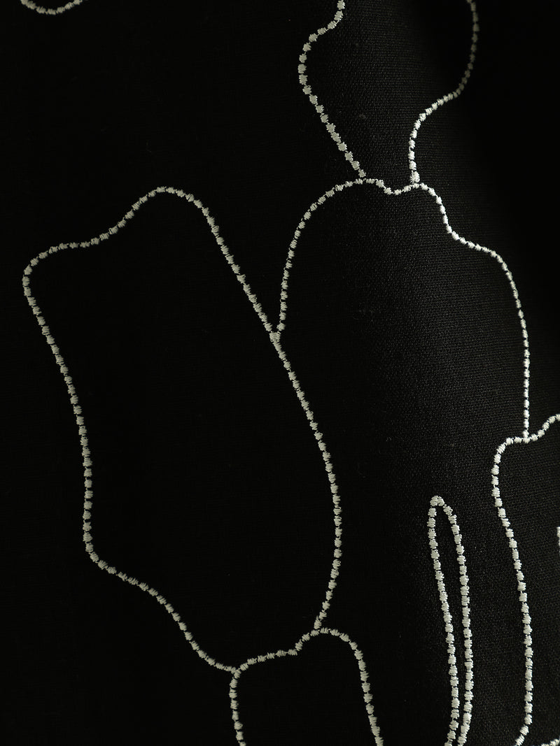 Black: Embroidered Drop Shoulder Oversized Shirt