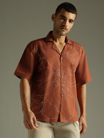 Rust: Embroidered Drop Shoulder Oversized Shirt