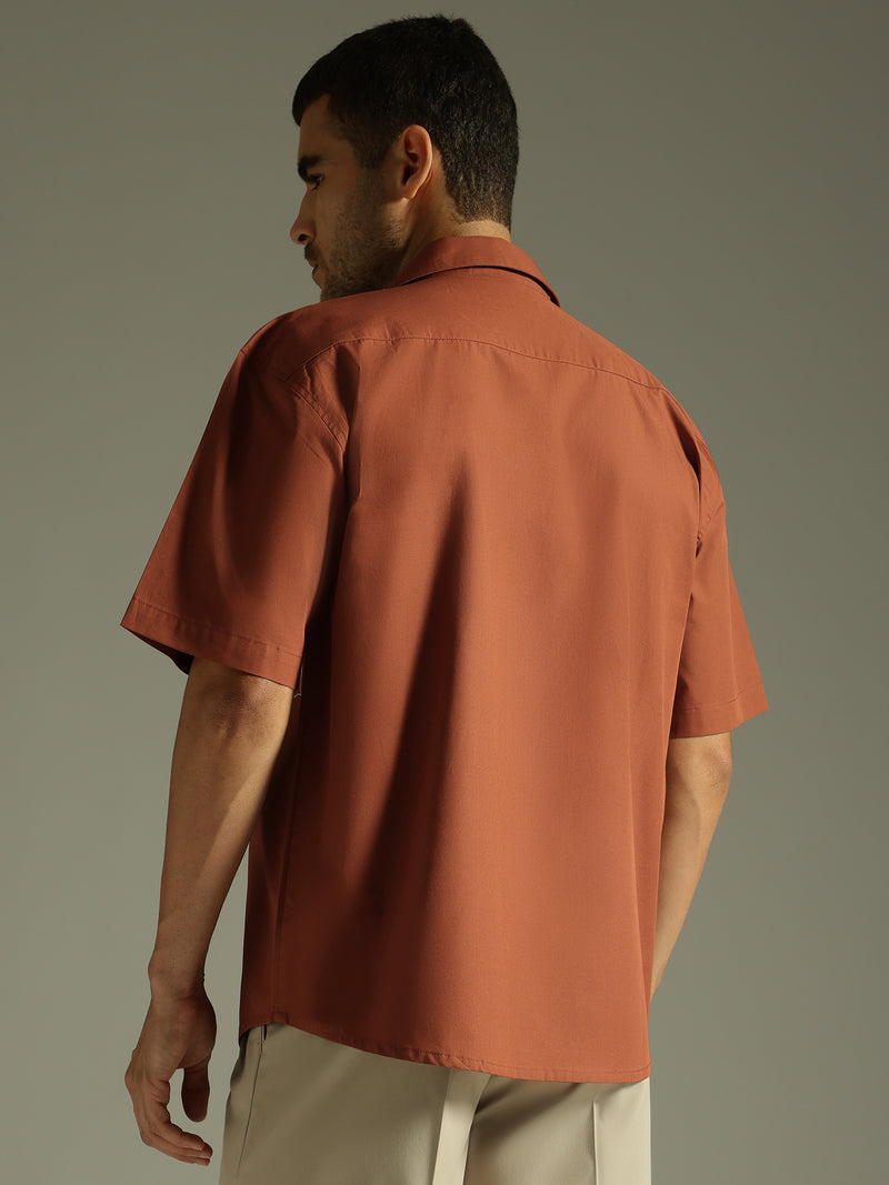 Rust: Embroidered Drop Shoulder Oversized Shirt