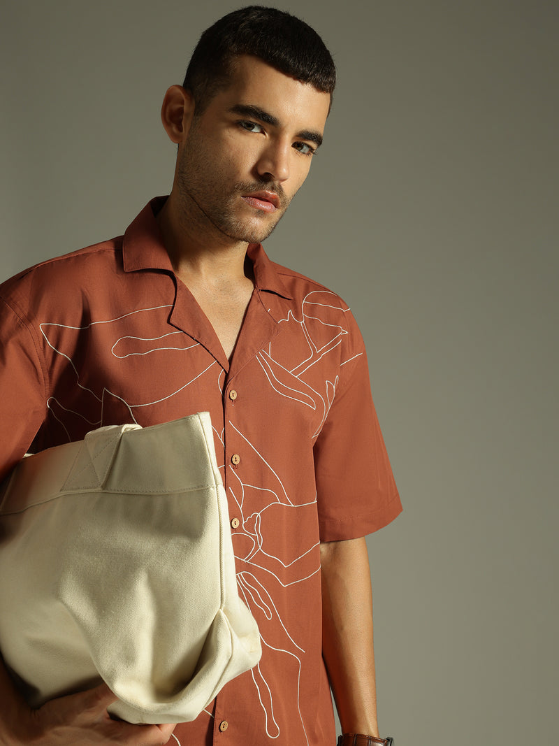 Rust: Embroidered Drop Shoulder Oversized Shirt