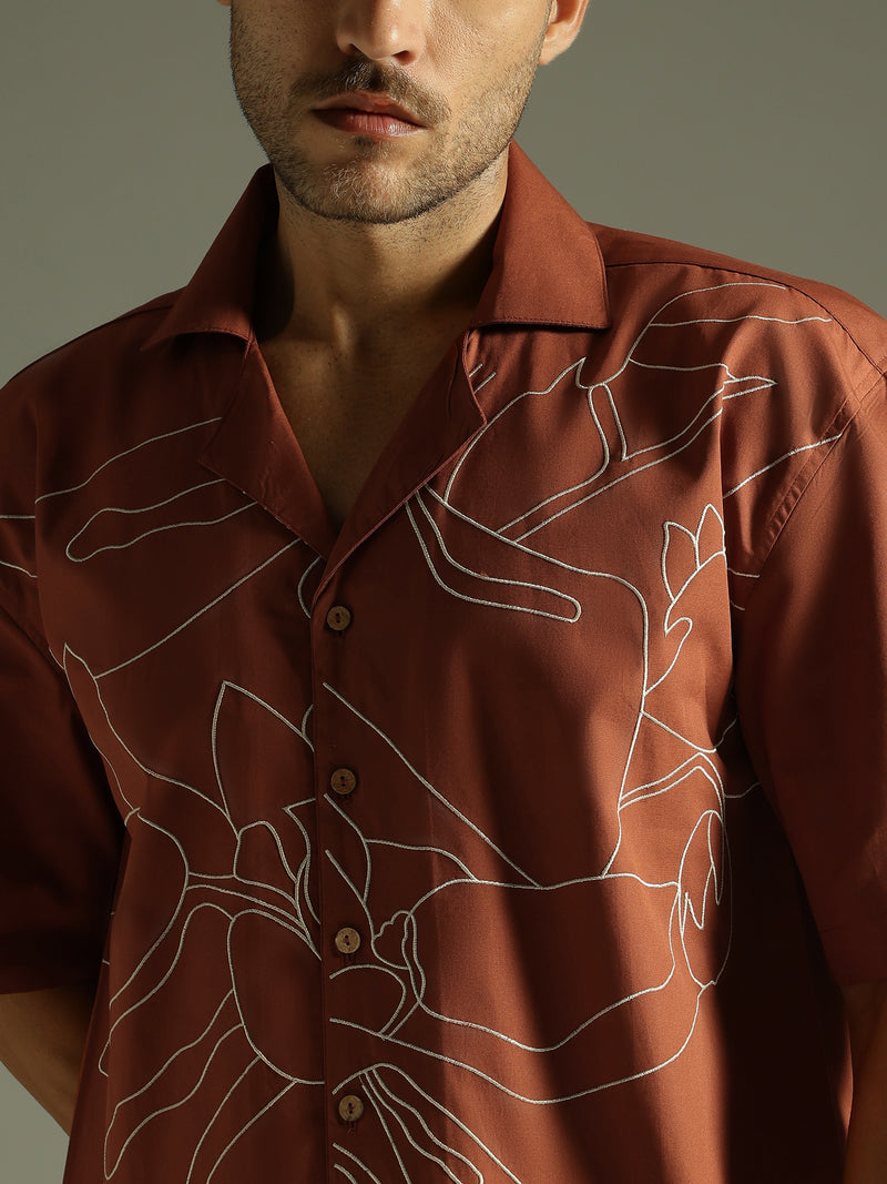 Rust: Embroidered Drop Shoulder Oversized Shirt