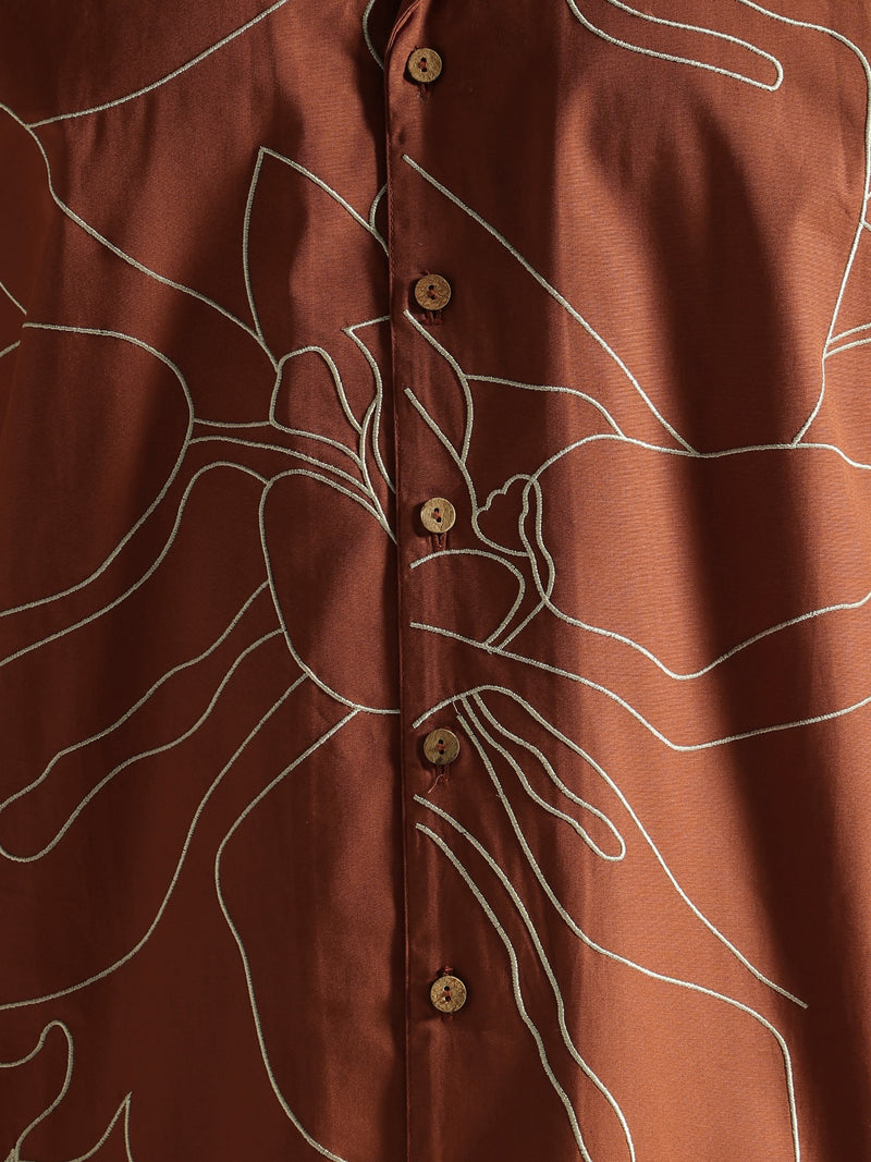 Rust: Embroidered Drop Shoulder Oversized Shirt