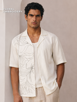 Cotton Blend Floral Embroidered Shirt