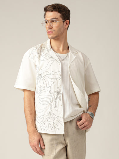 Off White: Embroidered Drop Shoulder Oversized Casual Shirt