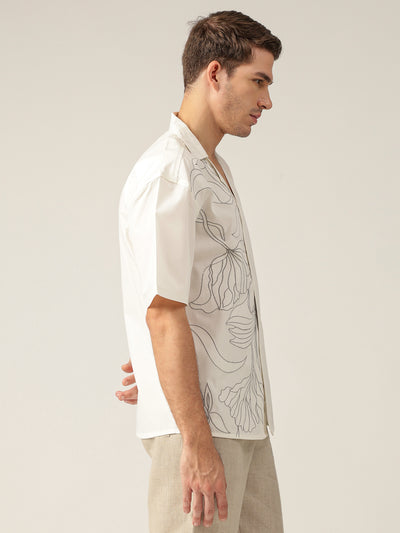 Off White: Embroidered Drop Shoulder Oversized Casual Shirt