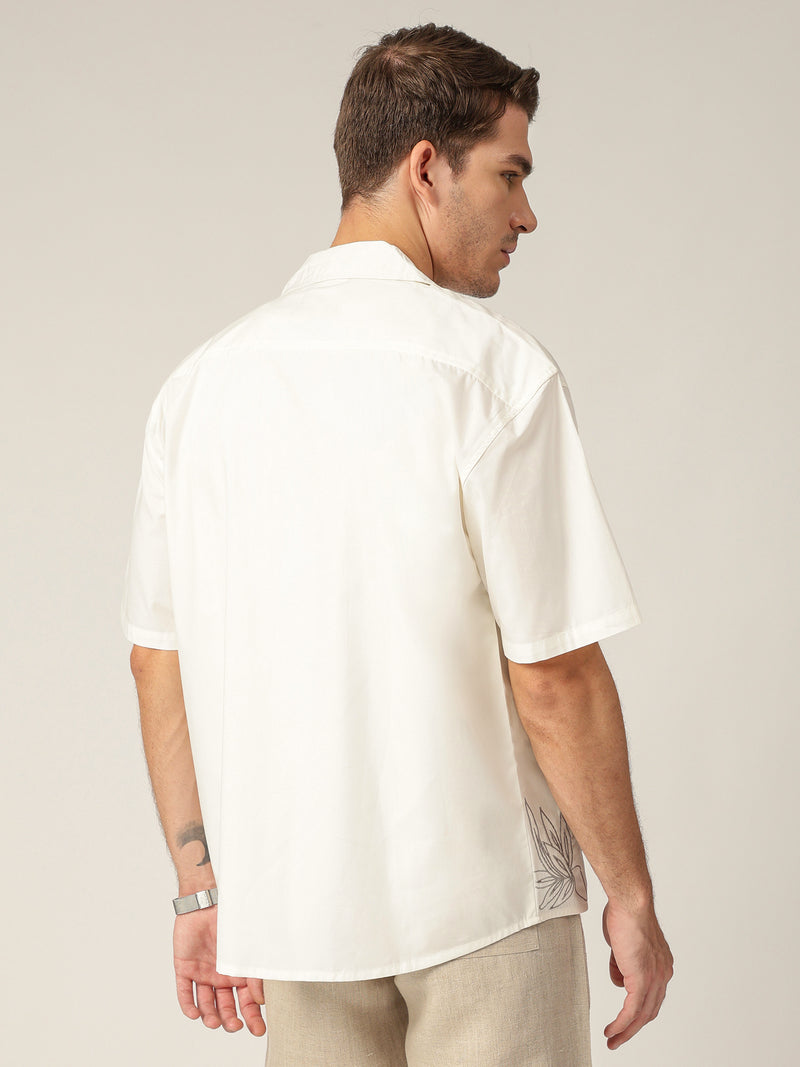 Off White: Embroidered Drop Shoulder Oversized Casual Shirt