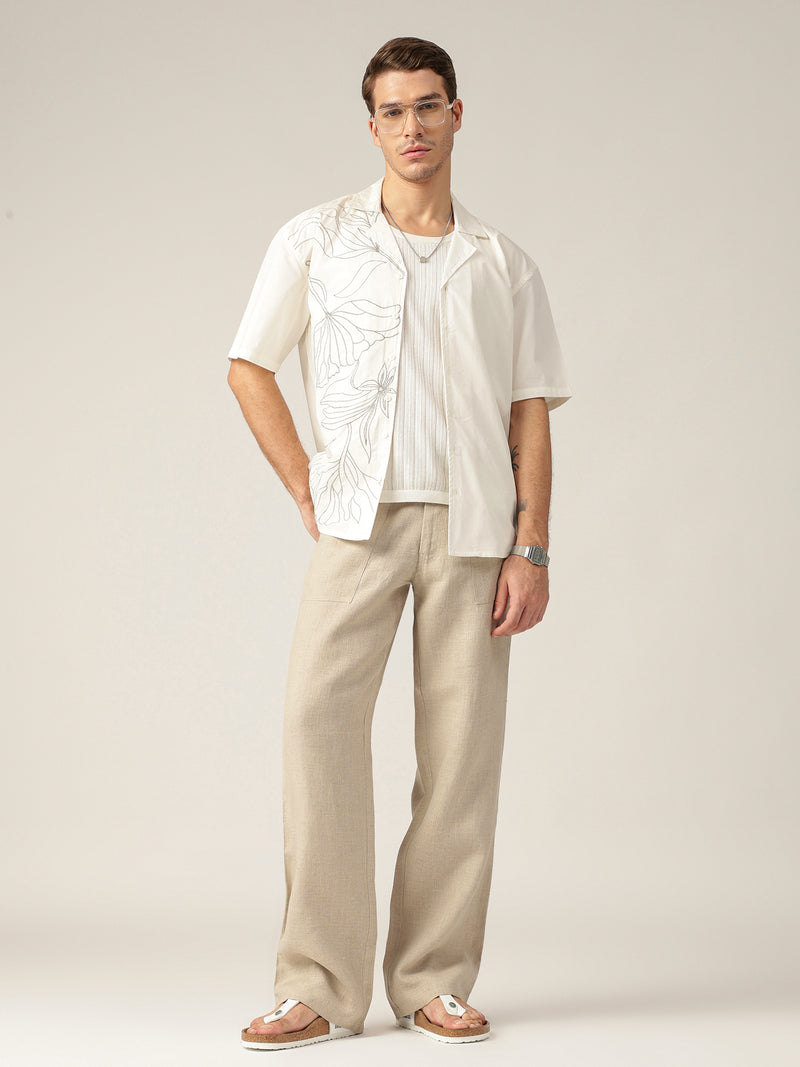 Off White: Embroidered Drop Shoulder Oversized Casual Shirt