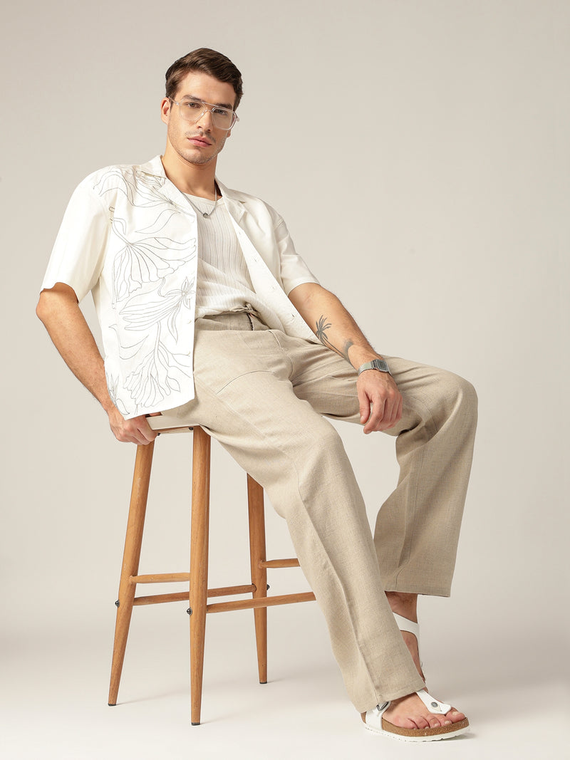 Off White: Embroidered Drop Shoulder Oversized Casual Shirt