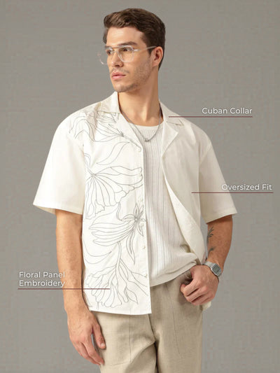 Off White: Embroidered Drop Shoulder Oversized Casual Shirt