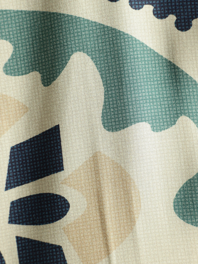 Beige: Abstract Printed Drop Shoulder Oversized Shirt