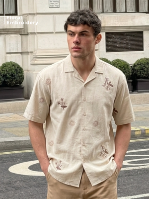 Leaf Pattern Embroidered Shirt
