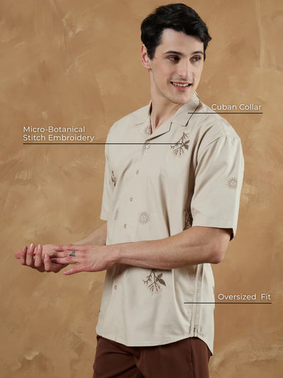 Leaf Pattern Embroidered Shirt