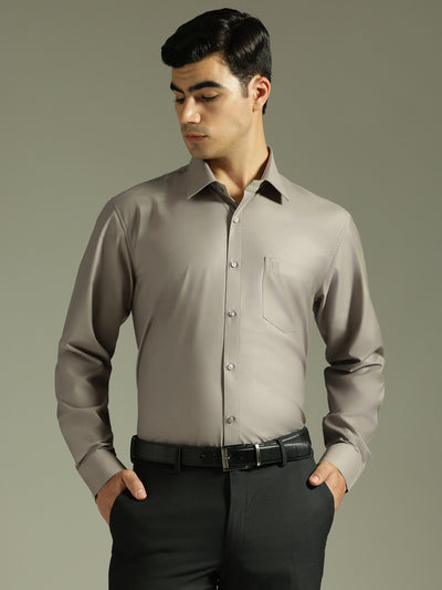 Stone Grey: Spread Collar Formal Shirt