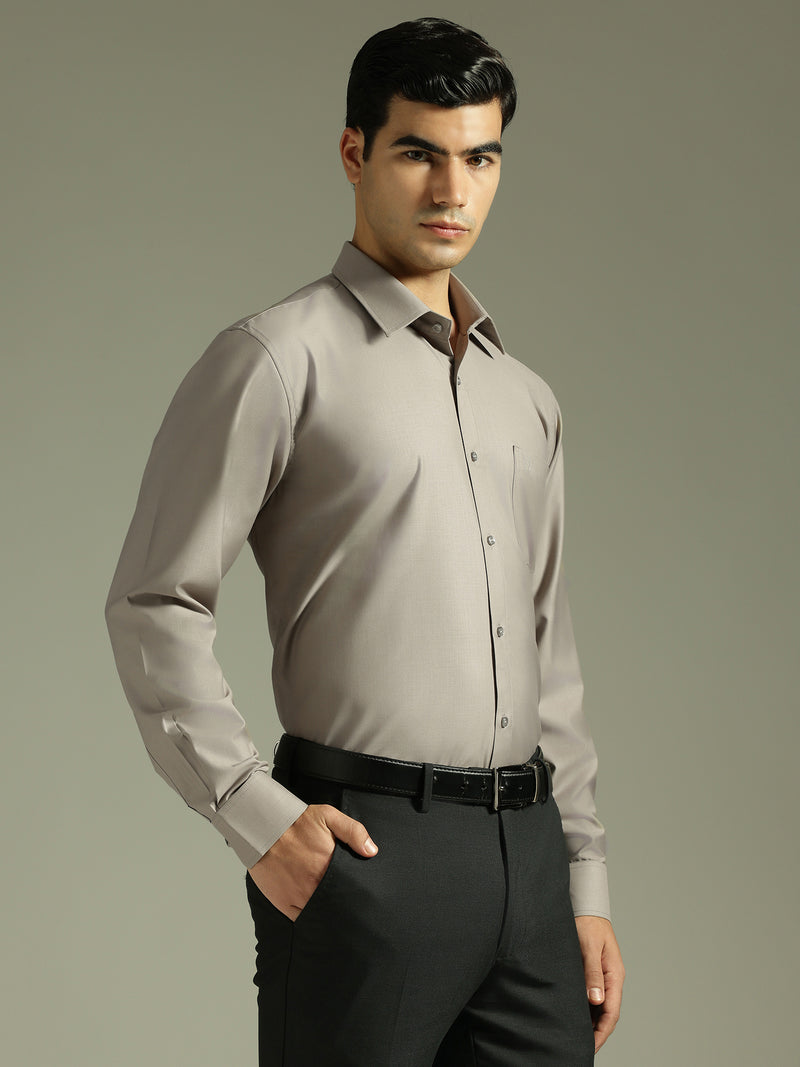 Stone Grey: Spread Collar Formal Shirt