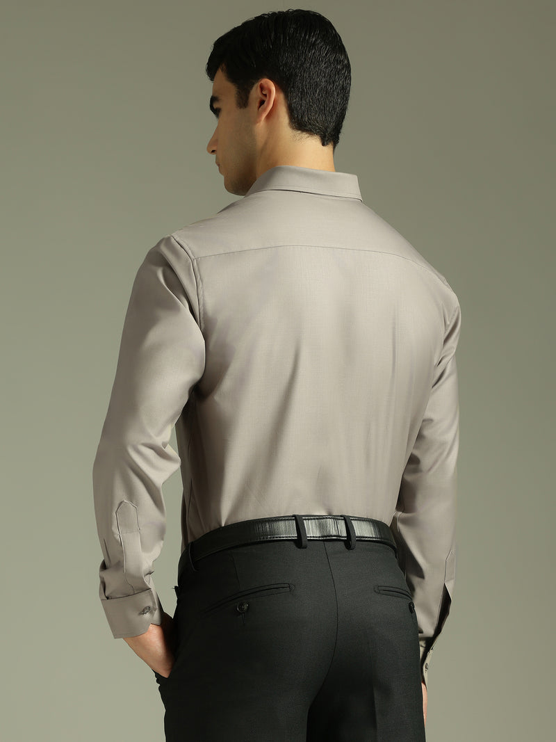 Stone Grey: Spread Collar Formal Shirt