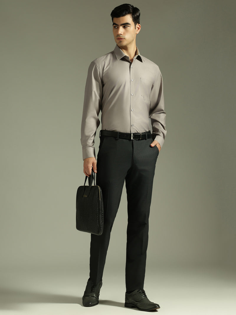 Stone Grey: Spread Collar Formal Shirt