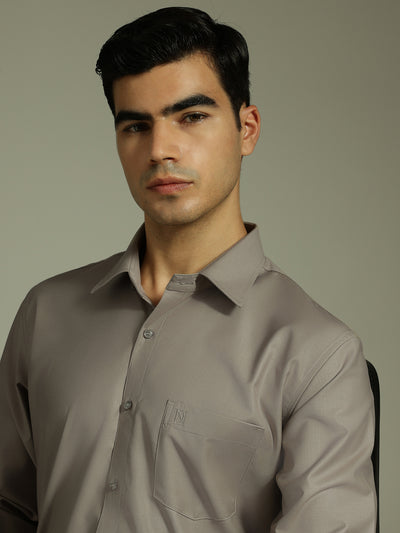 Stone Grey: Spread Collar Formal Shirt