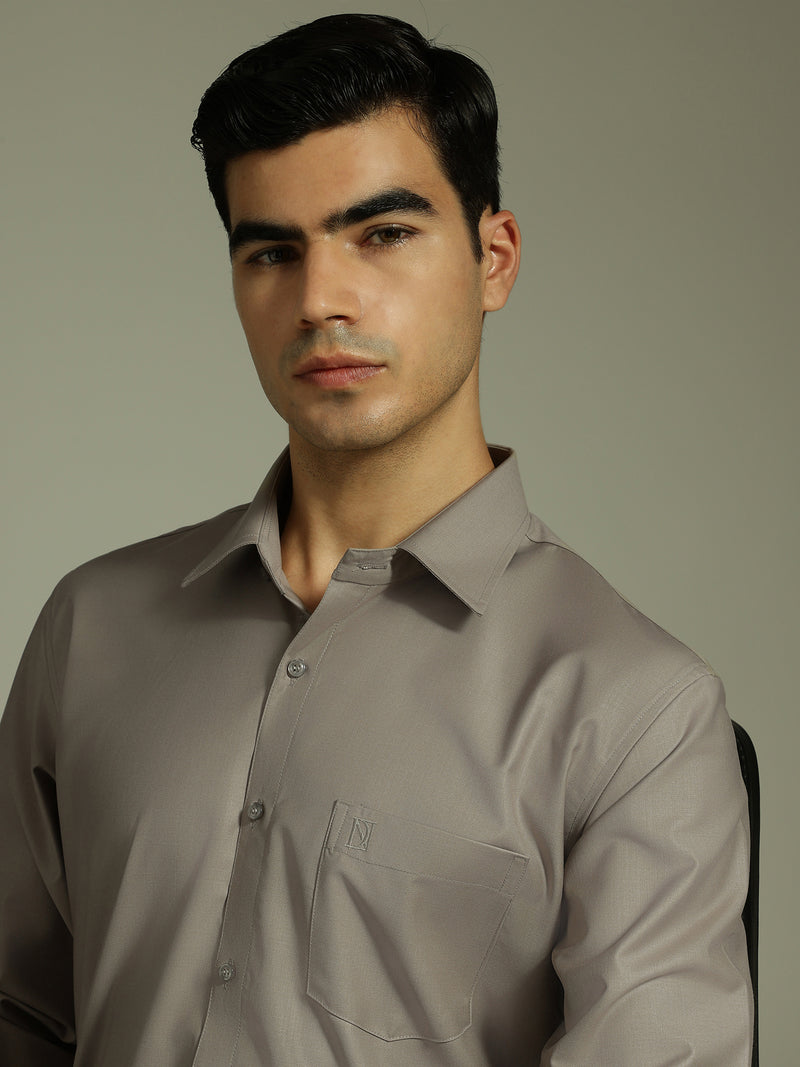 Stone Grey: Spread Collar Formal Shirt
