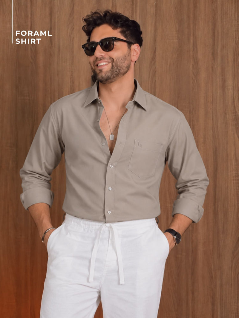 Stone Grey: Spread Collar Formal Shirt