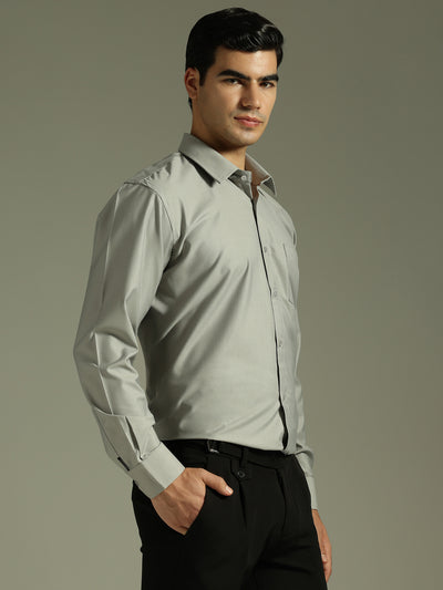 Grey: Spread Collar Formal Shirt