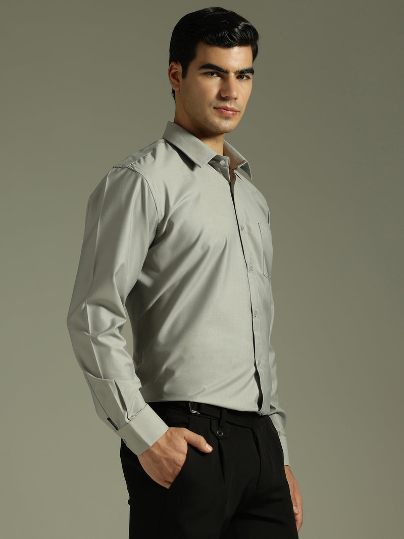 Grey: Spread Collar Formal Shirt