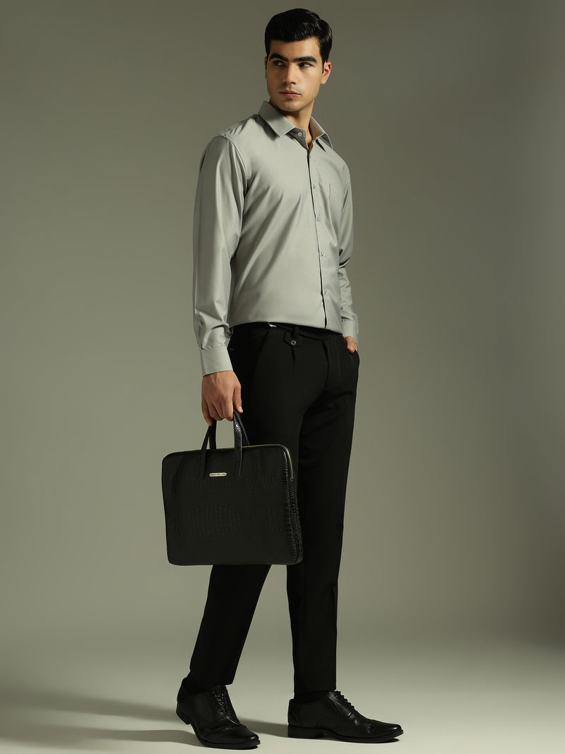 Grey: Spread Collar Formal Shirt
