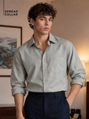 Grey: Spread Collar Formal Shirt