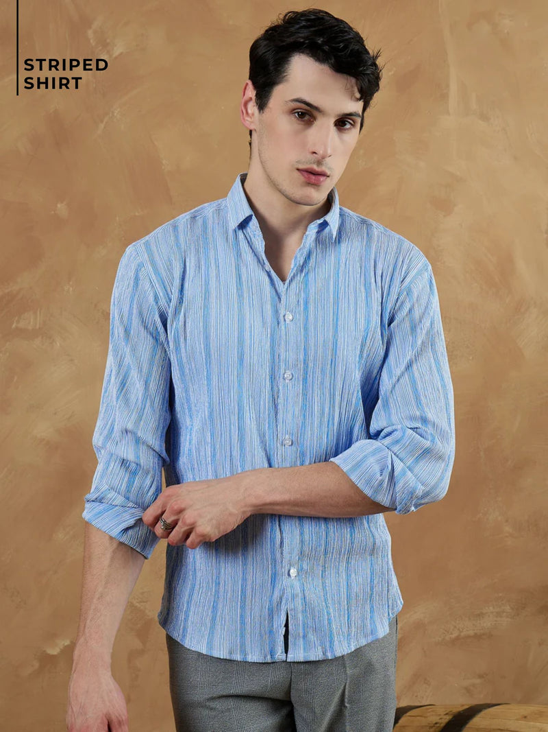 Blue & White: Striped Oversized Casual Shirt