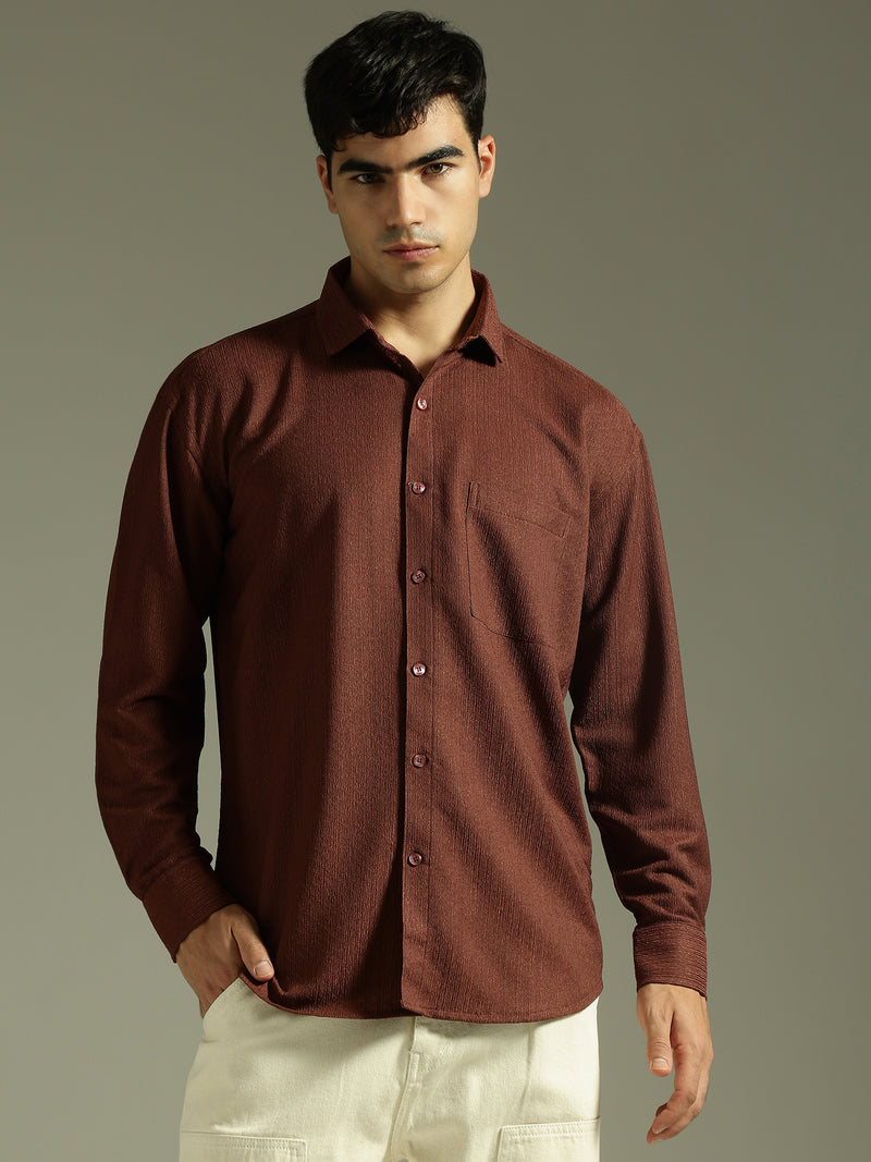 Rust: Textured Drop Shoulder Casual Shirt