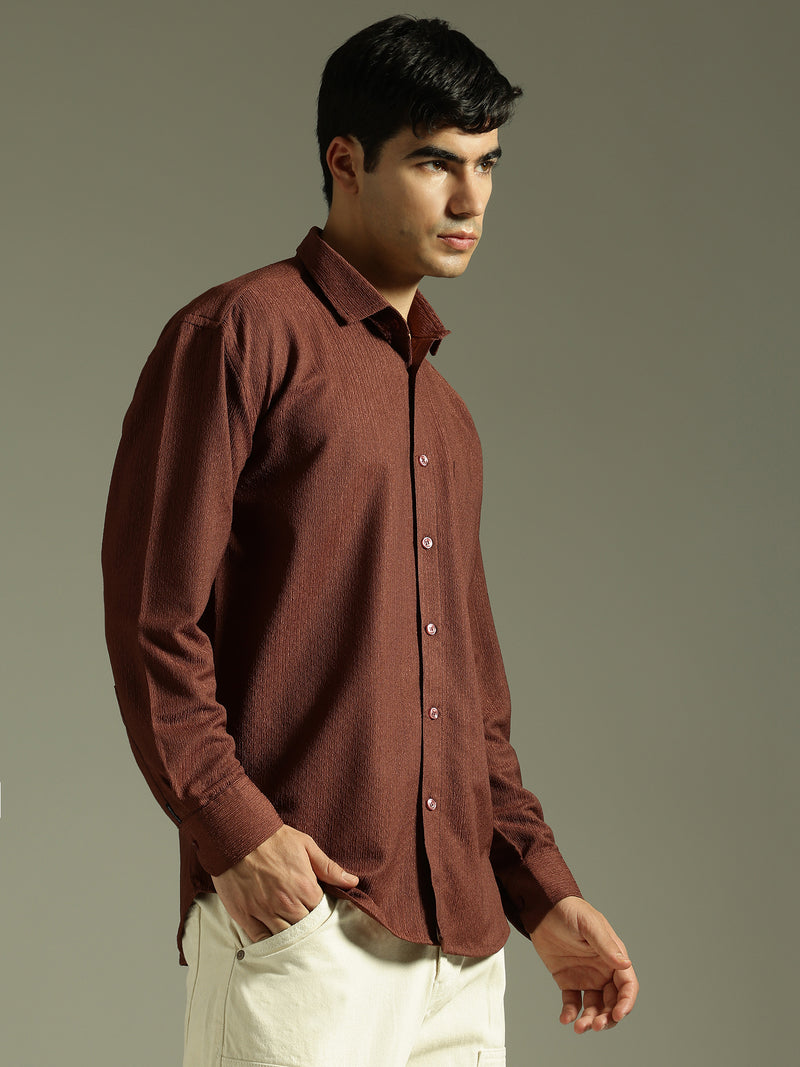 Rust: Textured Drop Shoulder Casual Shirt