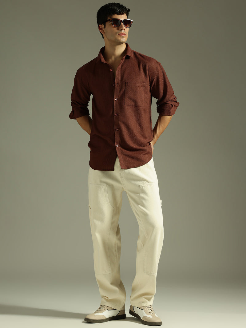 Rust: Textured Drop Shoulder Casual Shirt
