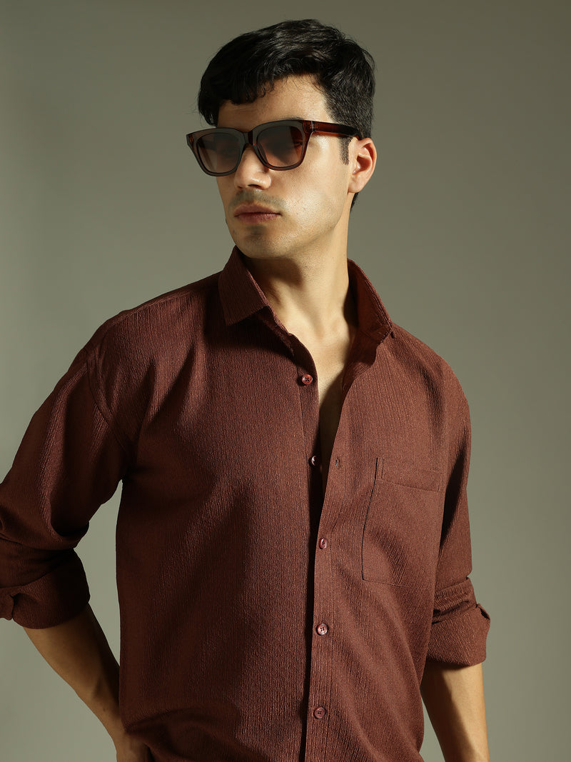 Rust: Textured Drop Shoulder Casual Shirt