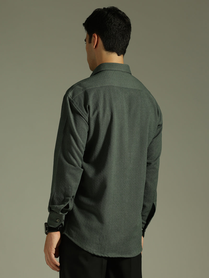 Green: Textured Drop Shoulder Casual Shirt