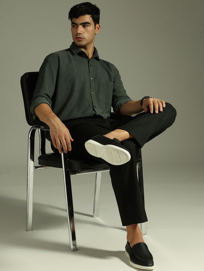 Green: Textured Casual Shirt