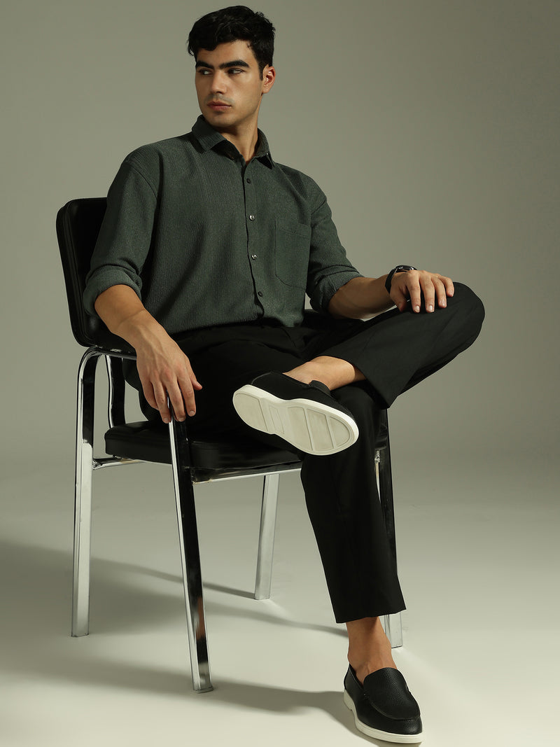 Green: Textured Drop Shoulder Casual Shirt