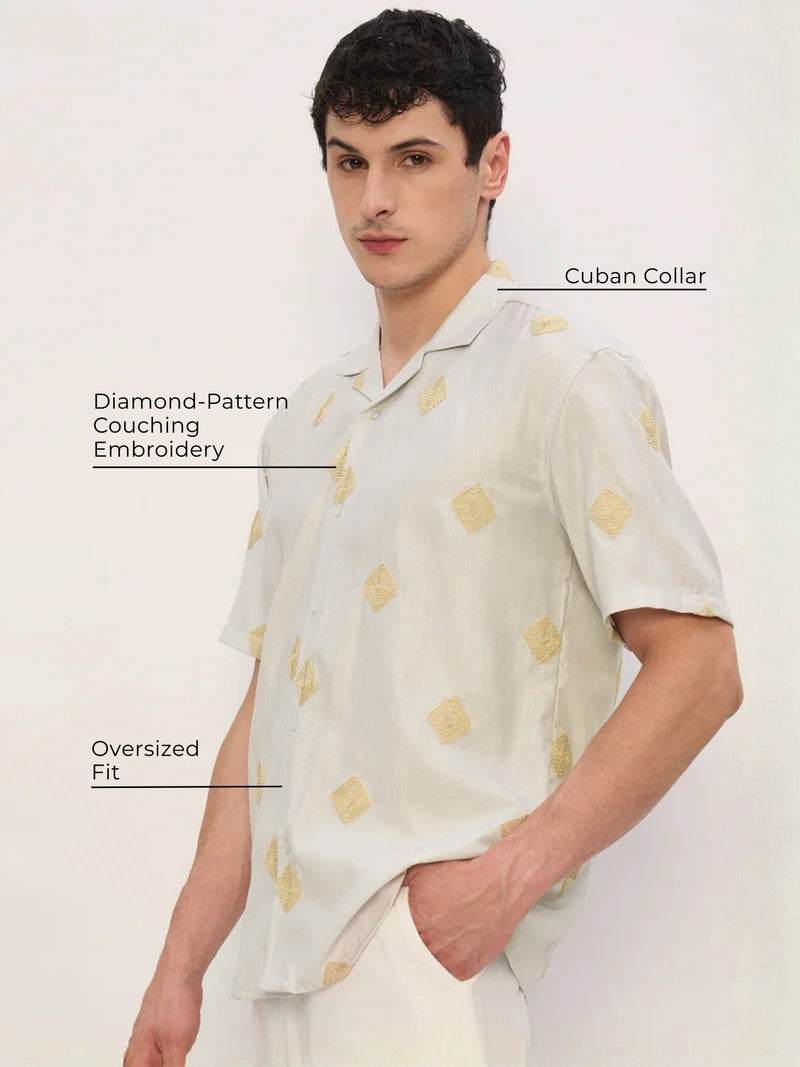 Beige: Half Sleeves Embroidered Shirt