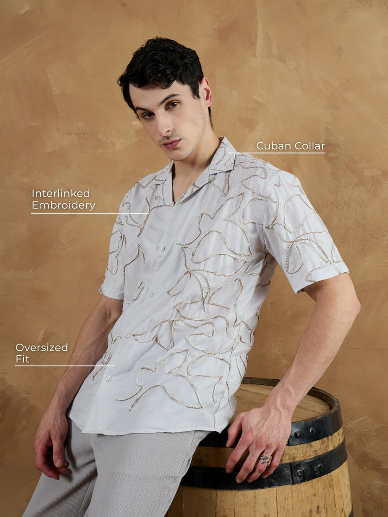 Abstract Pattern Embroidered Shirt
