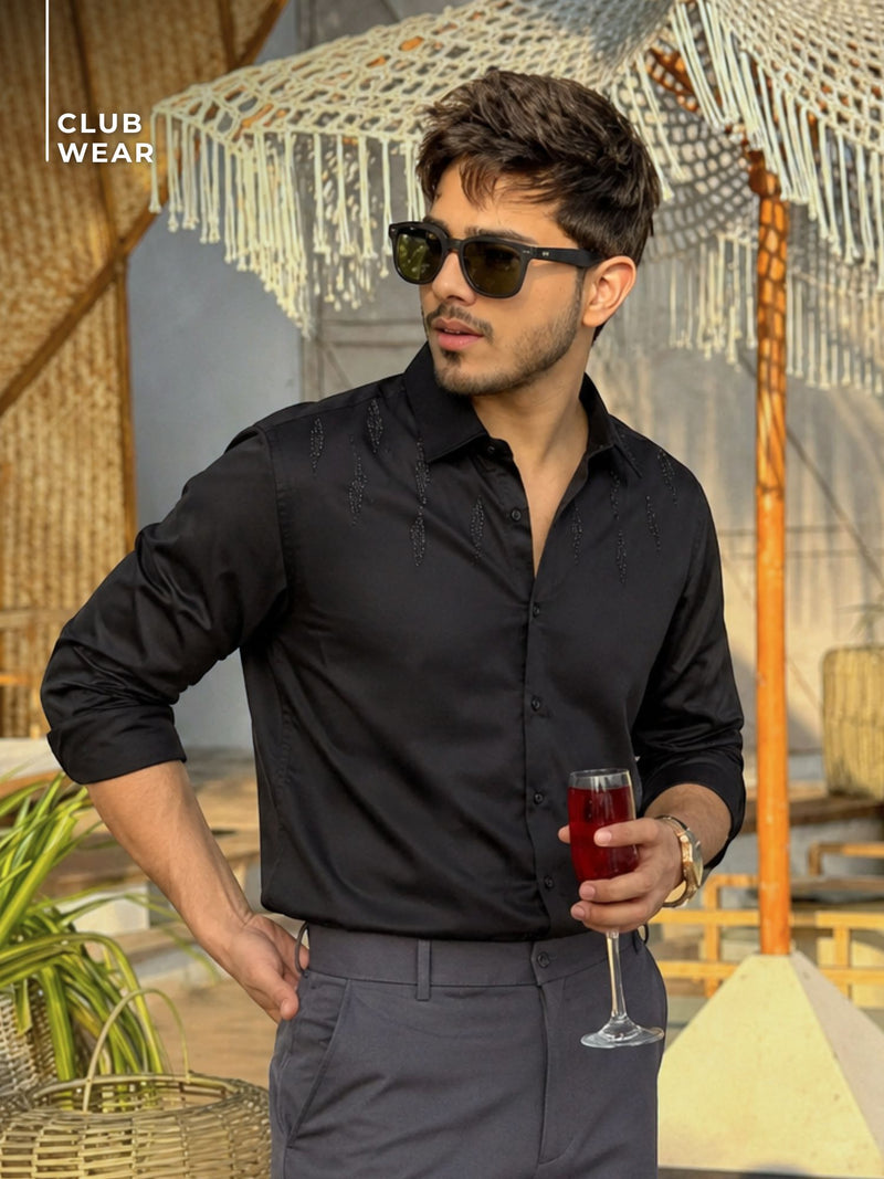 Black: Full Sleeves Embroidery Shirt