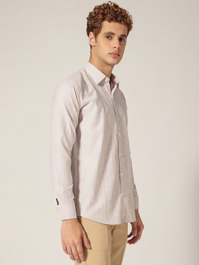 Beige & White: Vertical Stripes Formal Shirt
