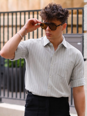 Mint Green & White: Vertical Stripes Formal Shirt