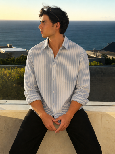White & Blue: Vertical Stripes Formal Shirt