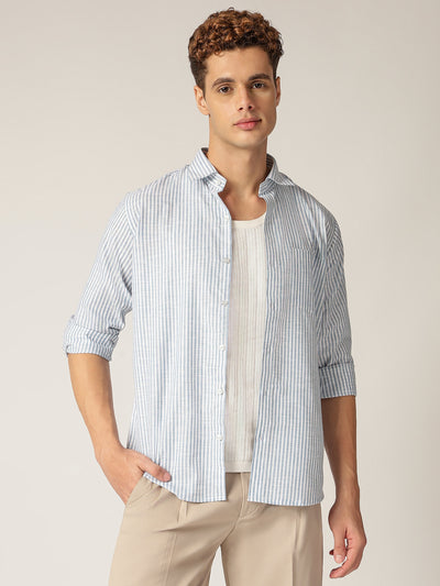 White & Blue: Vertical Stripes Formal Shirt