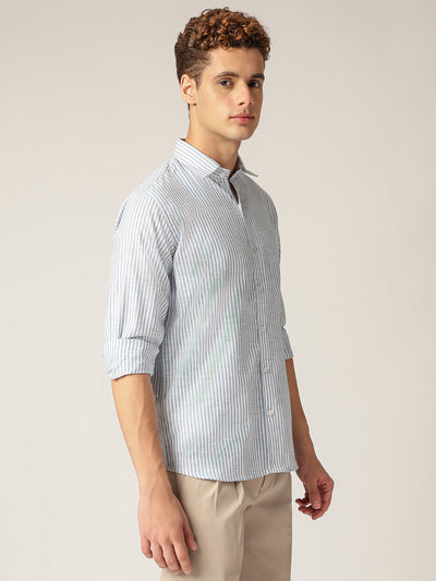 White & Blue: Vertical Stripes Formal Shirt