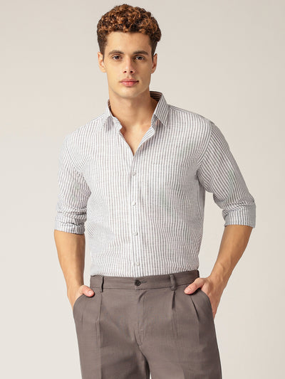 White & Grey: Vertical Stripes Formal Shirt