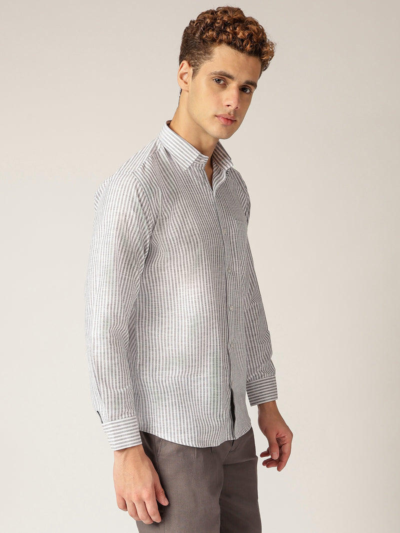 White & Grey: Vertical Stripes Formal Shirt