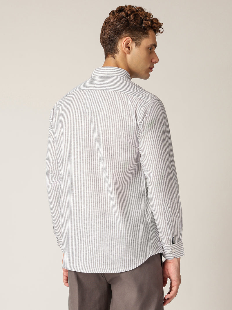 White & Grey: Vertical Stripes Formal Shirt