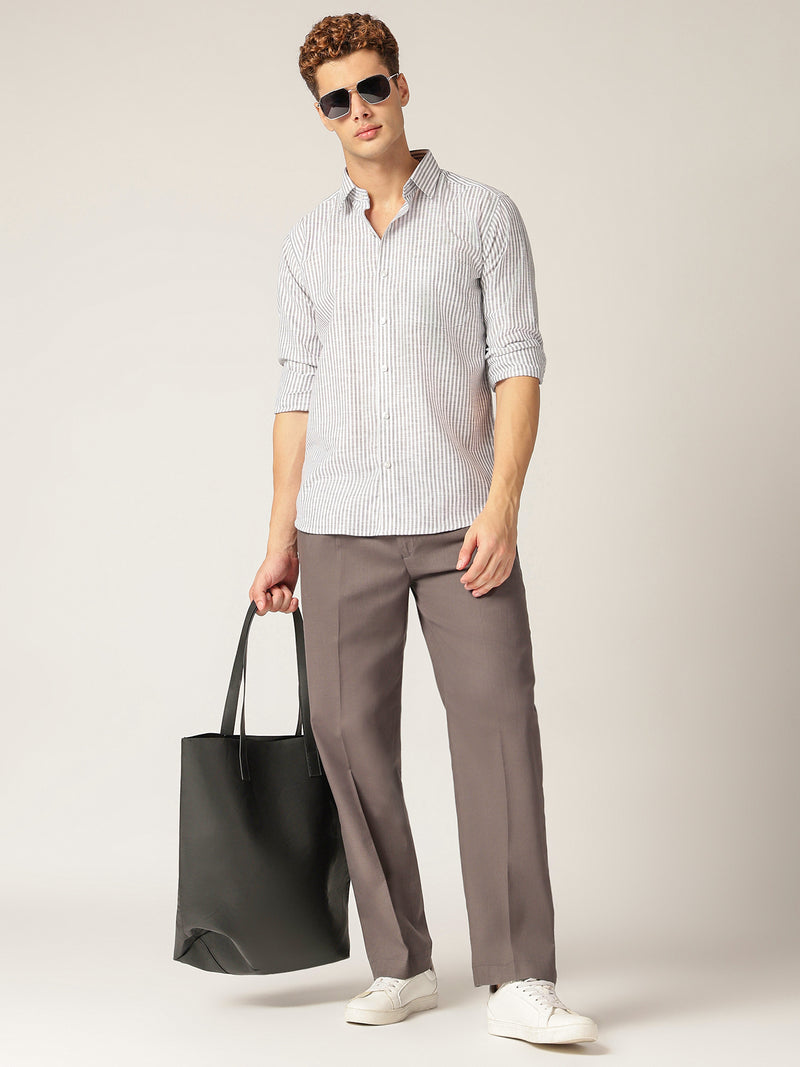 White & Grey: Vertical Stripes Formal Shirt