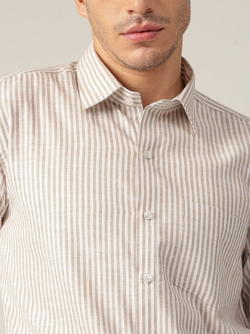 White & Beige: Vertical Stripes Formal Shirt