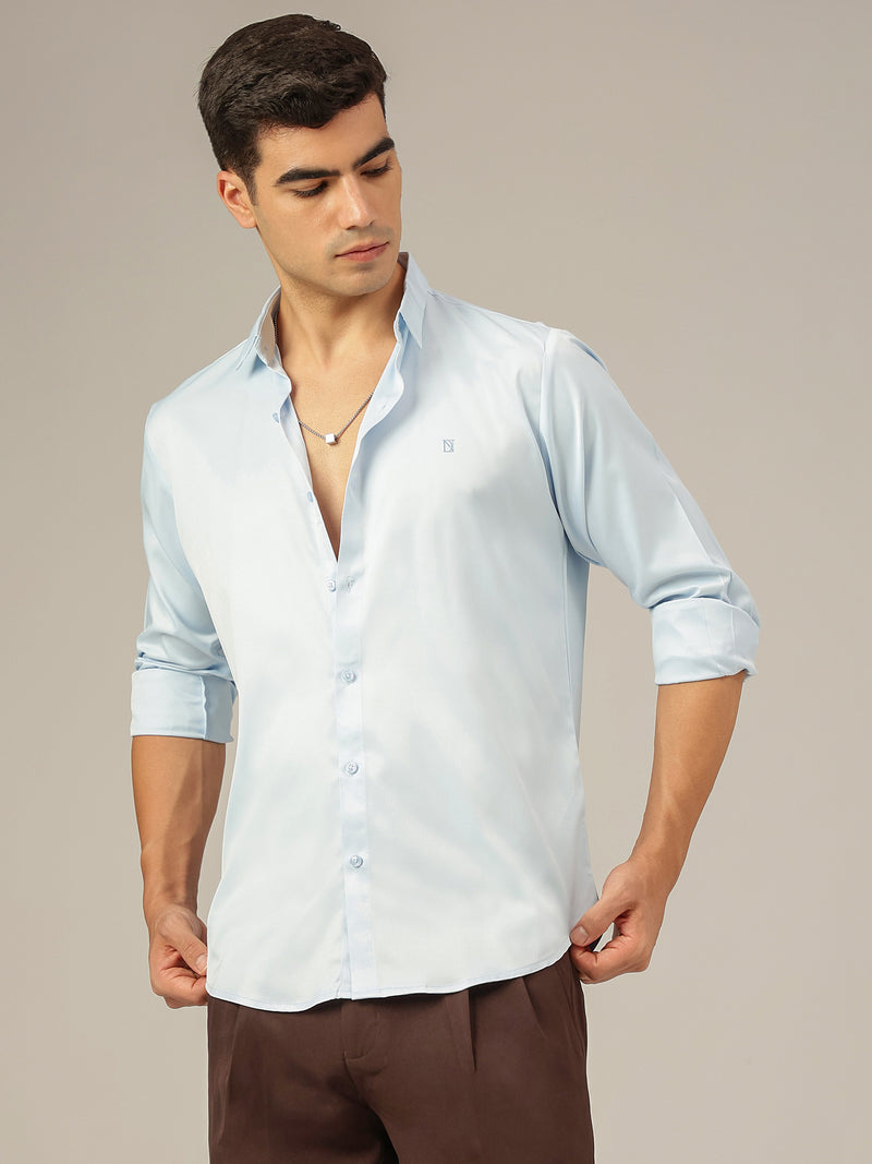 Light Blue: Premium Party Wear Formal Satin Shirt